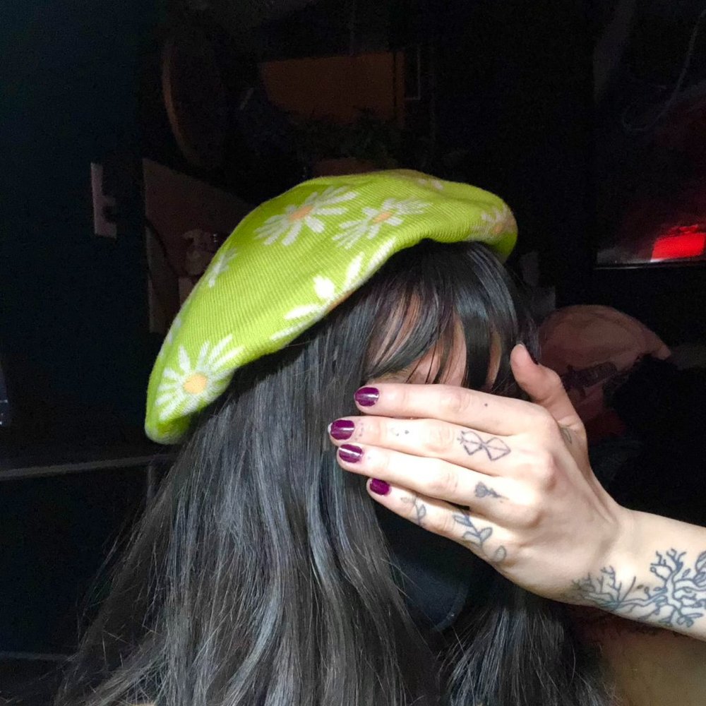 Wild Fable - Retro Green Floral Beret - Women's Fleece Lined Hat